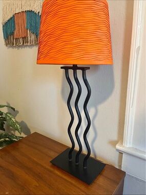 Wavy Triple-Column Table Lamp with Orange Textured Shade